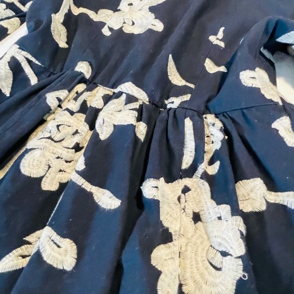 Freeway Floral Embroidered Baby Doll Jacket, Navy With Orange Trim Size Small - Picture 11 of 15